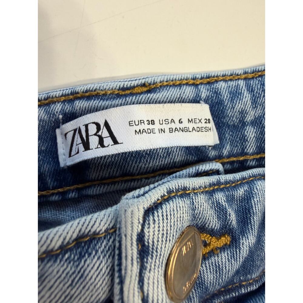 Zara Womens Sz 6 Blue Boyfriend Straight Leg Raw Hem Denim Jeans - Picture 2 of 5